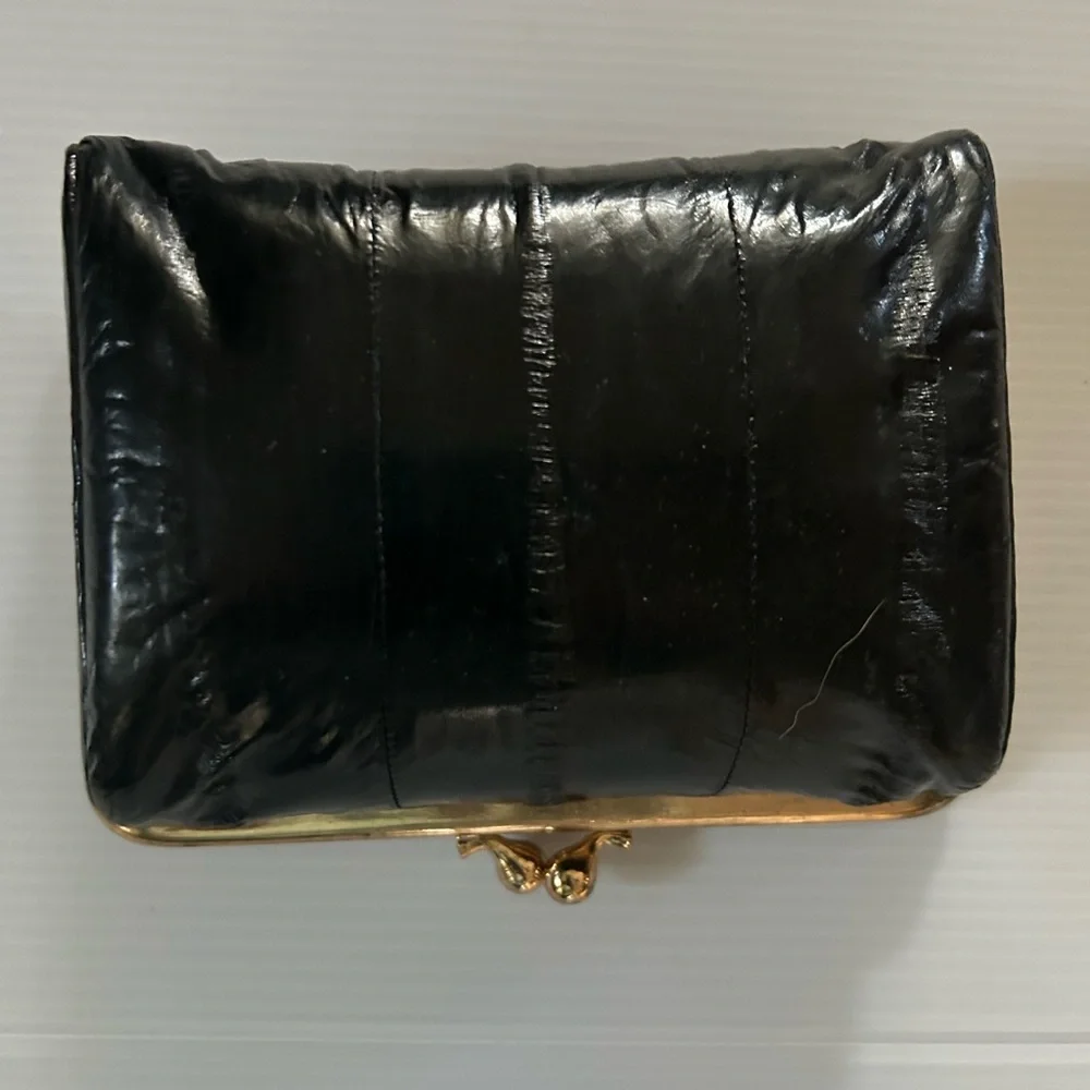 Large Vintage Black Eel-Skin Cosmetic Case